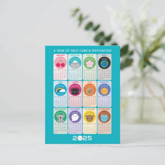 Kawaii Motivation & Selbstversorgung 2025 Kalender Postkarte (Stehend Vorderseite)