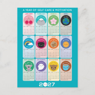 Kawaii-Motivation und Selbstfürsorge 2027 Kalender Postkarte