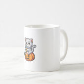 Kawaii Mummy Cat Drinking Boba Tea Halloween Pumpk Kaffeetasse (VorderseiteRechts)