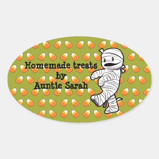Kawaii Mummy Ovaler Aufkleber (Vorderseite)