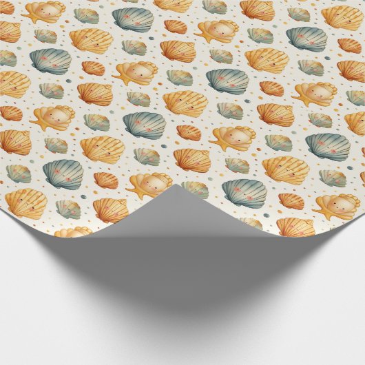 Kawaii Muscheln Gelb und Blau Geschenkpapier (Ecke)