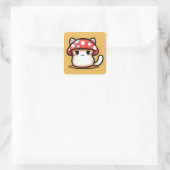 Kawaii Mushroom Cat Quadratischer Aufkleber (Tasche)