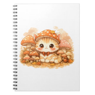 Kawaii Mushroom Forest Kitty Cute Autumn Cozy Cat Notizblock
