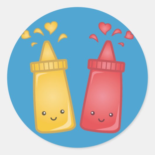 Kawaii Mustard und Ketchup Liebe Runder Aufkleber (Vorderseite)