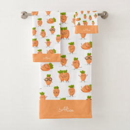 Kawaii-Muster aus lustigen Karotten Badhandtuch Set