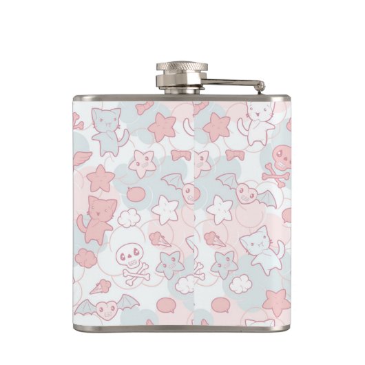 kawaii Muster mit Gekritzel Flachmann (Rückseite)