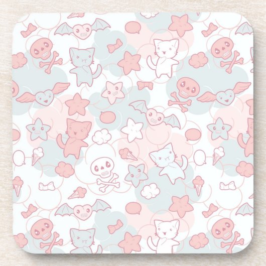 kawaii Muster mit Gekritzel Getränkeuntersetzer (Vorderseite)