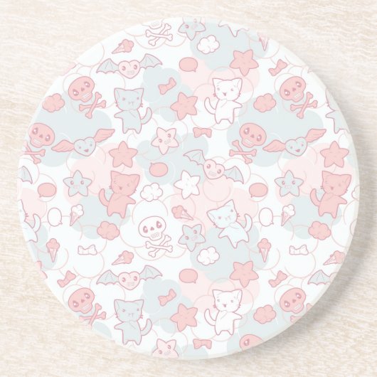 kawaii Muster mit Gekritzel Getränkeuntersetzer (Vorne)