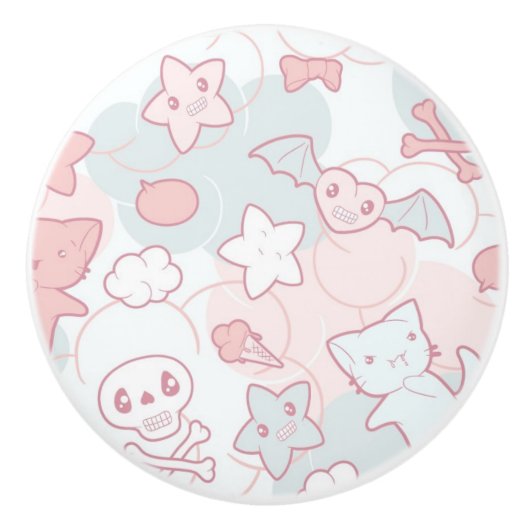 kawaii Muster mit Gekritzel Keramikknauf (Vorderseite)