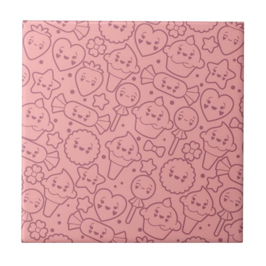 Kawaii Muster mit niedlichen Kuchen Fliese (Vorderseite)