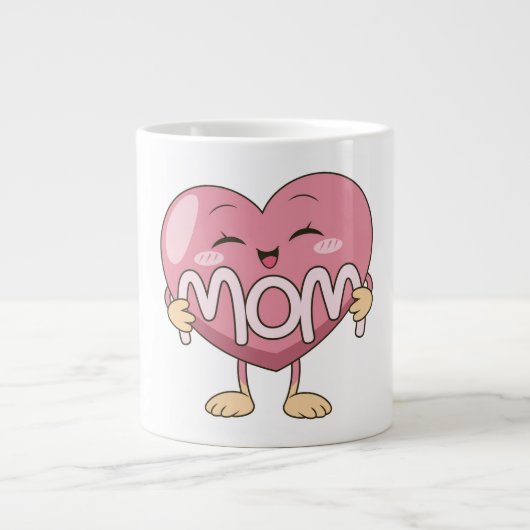 Kawaii-Mutter-Herzumarmungs-Design Jumbo-Tasse (Vorderseite)