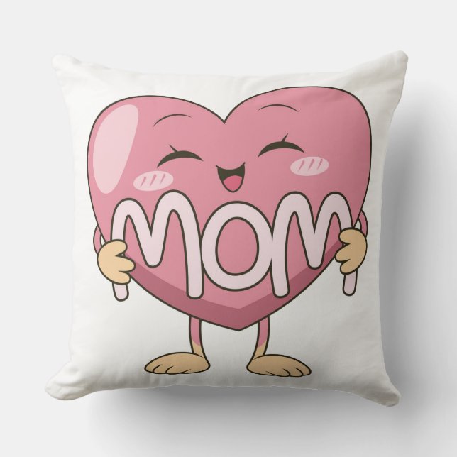 Kawaii-Mutter-Herzumarmungs-Design Kissen (Vorderseite)