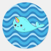 Kawaii Narwhal Blue Waves Sticker (Vorderseite)