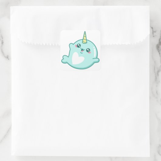 Kawaii Narwhal Quadratischer Aufkleber (Tasche)