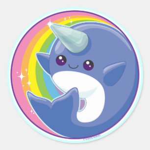 Kawaii Narwhal Runder Aufkleber