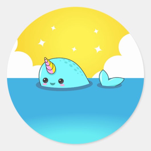 Kawaii Narwhal Runder Aufkleber (Vorderseite)