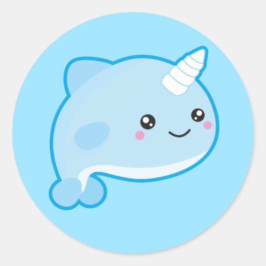 Kawaii Narwhal Runder Aufkleber (Vorderseite)