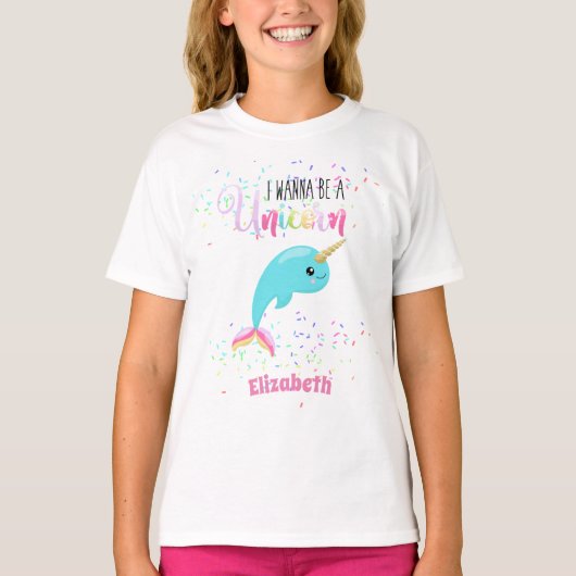 Kawaii NARWHAL Wanabe UNICORN Niedlich Teen Girls T-Shirt (Vorderseite)