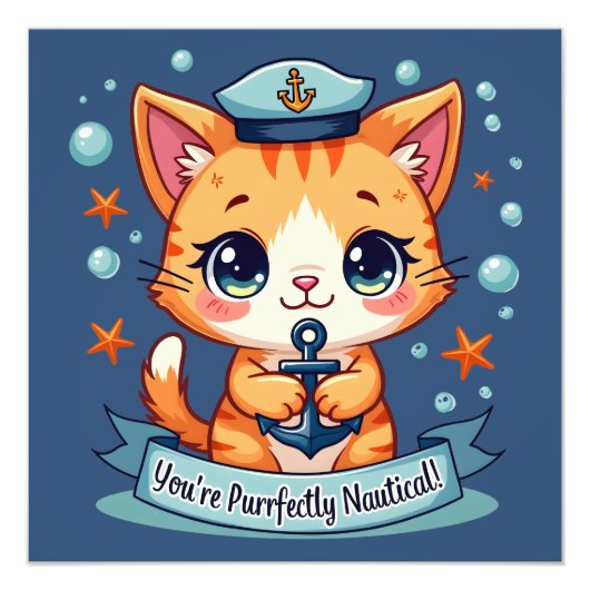 Kawaii Nautical Cat Sailing Anchor Pub Fotodruck (Vorne)