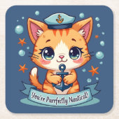 Kawaii Nautical Cat Sailing Anchor Pub Rechteckiger Pappuntersetzer (Vorderseite)