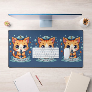 Kawaii-Nautik-Katze-Segel-Anker-Wortspiel Schreibtischunterlage