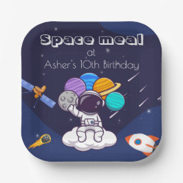 Kawaii Navy Blau Astronaut Weltraum Thema Quadrati Pappteller