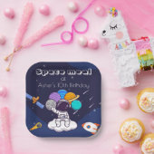 Kawaii Navy Blue Astronaut Space Theme Square Pappteller (Party)