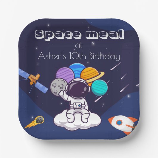 Kawaii Navy Blue Astronaut Space Theme Square Pappteller (Vorderseite)