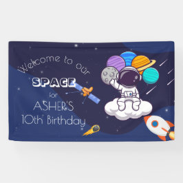 Kawaii navy blue space astronaut theme party banner