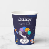 Kawaii navy blue space astronaut theme party  pappbecher (Rückseite)