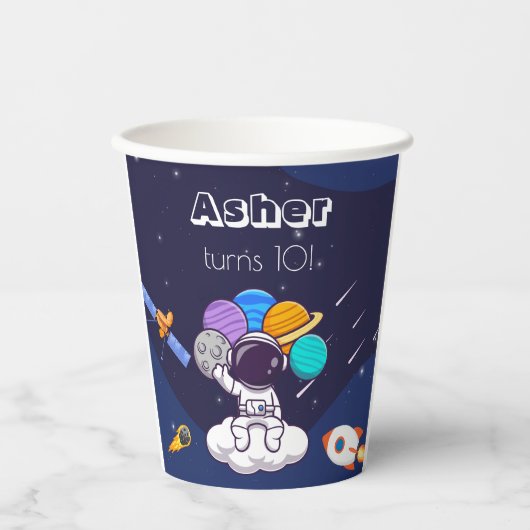 Kawaii navy blue space astronaut theme party  pappbecher (Vorderseite)