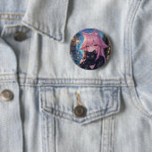Kawaii Neko Anime Mädchen mit schwarzer Katze - Ec Button (Beispiel)