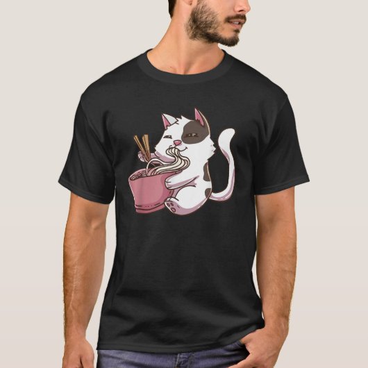 Kawaii Neko Anime Ramen Cat T Shirt (Vorderseite)