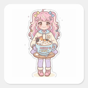 Kawaii Neko Cafe Anime Mädchen Chibi Aufkleber
