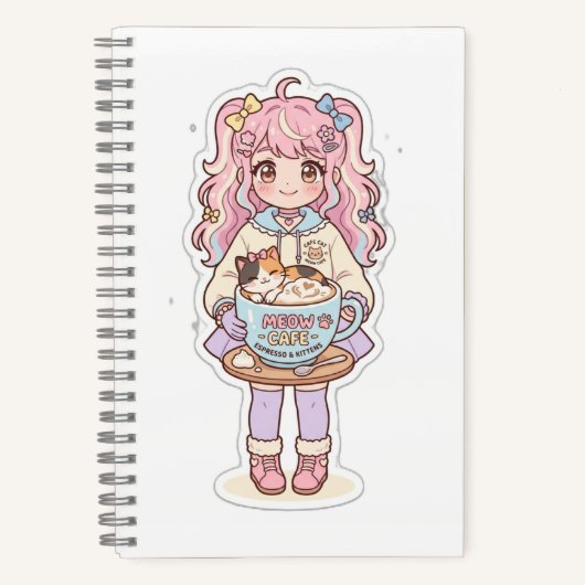 Kawaii Neko Cafe Anime Mädchen Chibi Notizblock (Vorderseite)