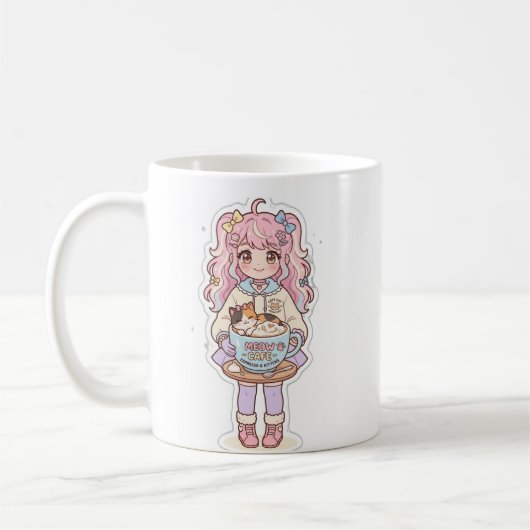 Kawaii Neko Cafe Anime Mädchen Chibi Tasse (Links)