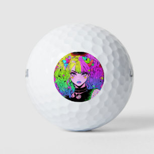 Kawaii Neon Rainbow Pigtails Bangs Anime Girl Golfball