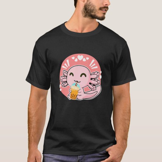 Kawaii Niedlich Anime Axolotl Boba Tea Blase Milch T-Shirt (Vorderseite)