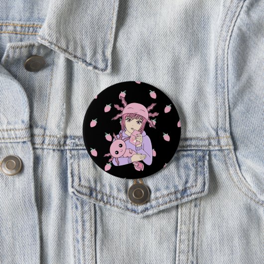 Kawaii Niedlich Axolotl Strawberry Milk Anime Button (Beispiel)