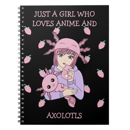 Kawaii Niedlich Axolotl Strawberry Milk Anime Notizblock (Vorderseite)