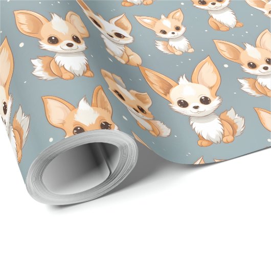 Kawaii Niedlich Baby Fennec Foxes Geschenkpapier (Rolleneckpunkt)