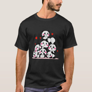 Kawaii Niedlich Baby Panda Pile mit Red Hearts Val T-Shirt