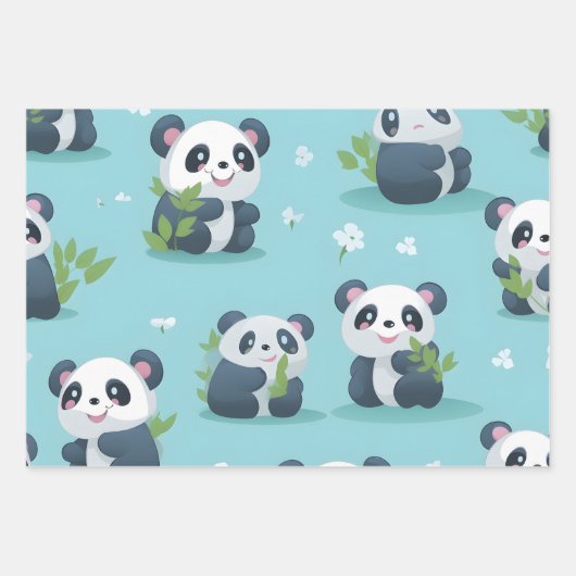 Kawaii Niedlich Baby Pandas Geschenkpapier Set (Vorderseite 3)