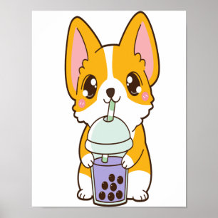 Kawaii Niedlich Boba Corgi Dog Taro Blase Pearl Mi Poster