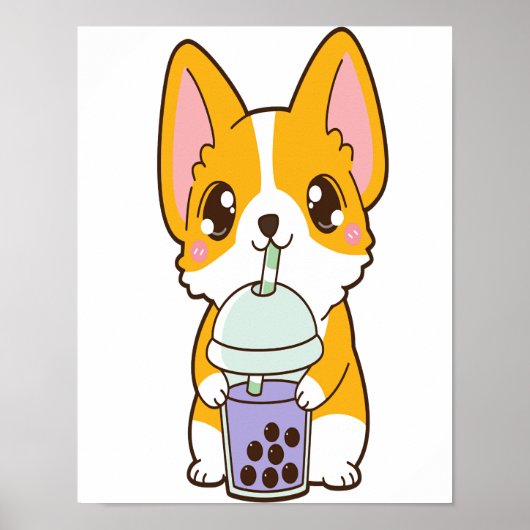 Kawaii Niedlich Boba Corgi Dog Taro Blase Pearl Mi Poster (Vorne)