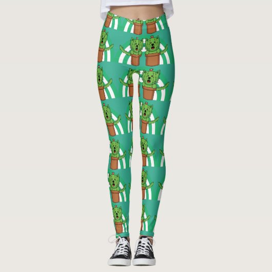 Kawaii Niedlich Cat Cactus Pflanze Pet Leggings (Vorderseite)