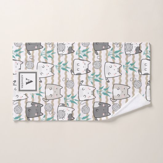 Kawaii Niedlich Cat Pattern (2) Badhandtuch Set (Handtuch)