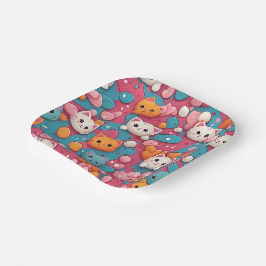 Kawaii Niedlich Cat Pattern Print Paper Teller (Gewinkelt)