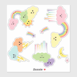 Kawaii Niedlich Clouds Sun Moon Rainbow Stars Aufkleber