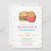 Kawaii Niedlich Fast Food Burger Party Girl Geburt Einladung (Vorderseite)